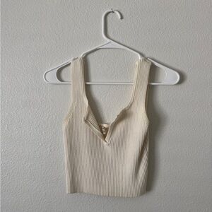Cream Ribbed Knit Tank Top